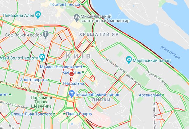 Інвестори «Аркади» перекрили центр Києва, скріншот Гугл 