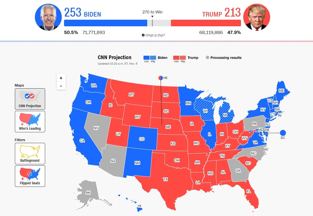 Выборы президента в США. Карта: CNN