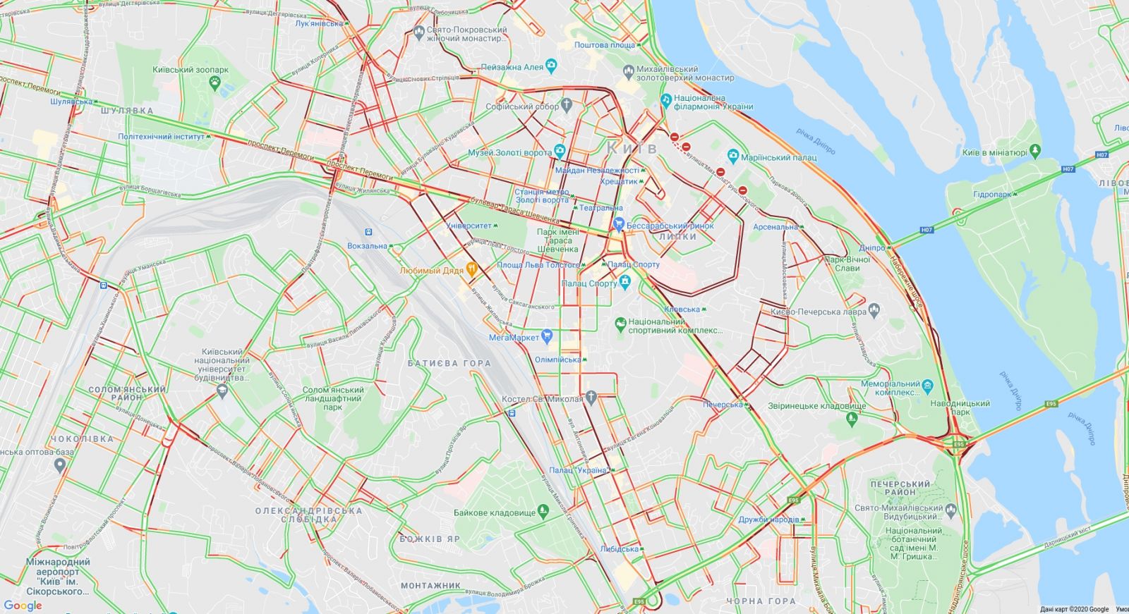 Пробки в Киеве, инфографика: Google