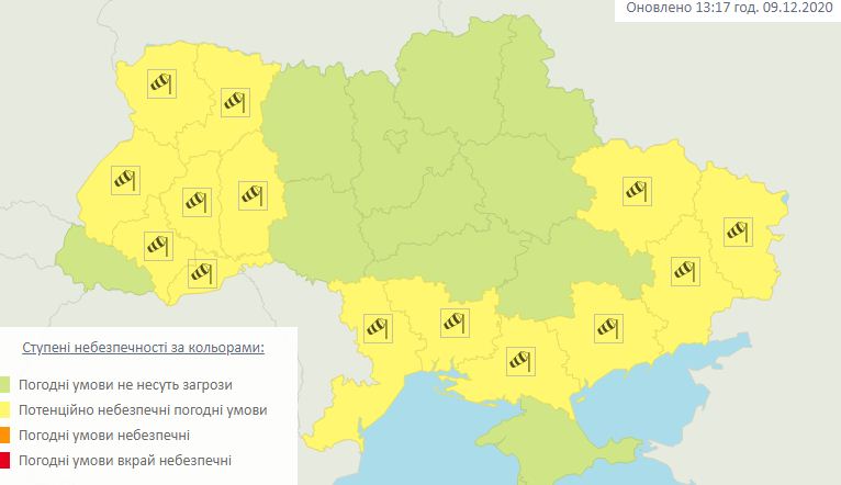 Погода в Украине на 10 декабря. Карта: Гидрометцентр