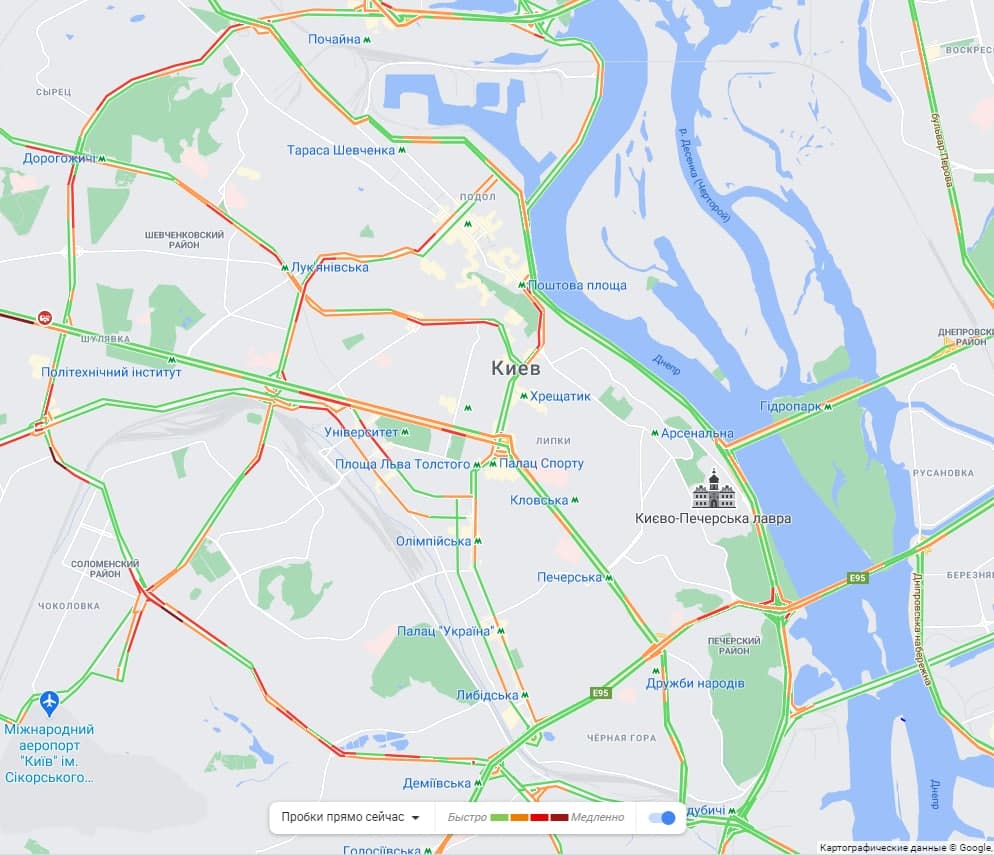 Пробки в Киеве, скриншот Гугл