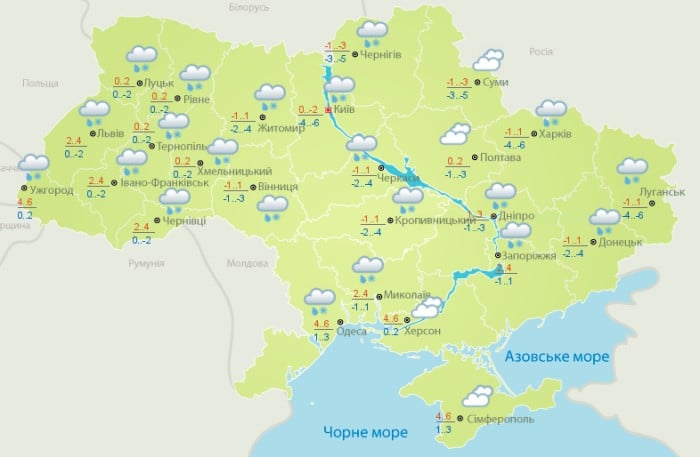 Погода в Украине на 12 декабря. Карта: Гидрометцентр