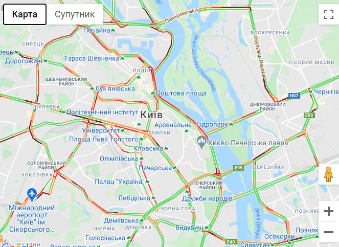 Затори у Києві, карта — Гугл