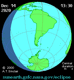 Шлях повного сонячного затемнення 14 грудня. Інфографіка: NASA