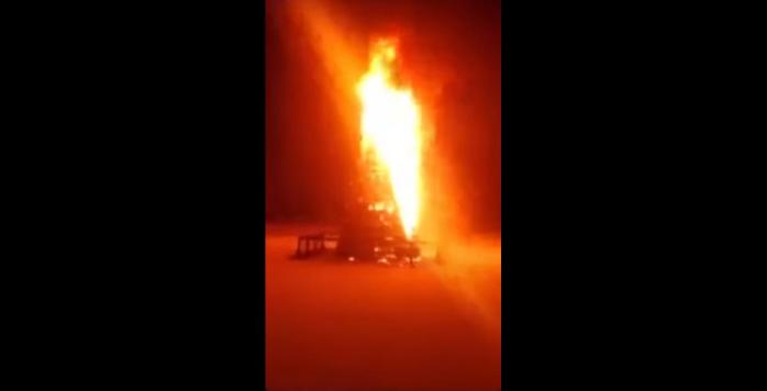 Елка сгорела на Херсонщине, скриншот видео
