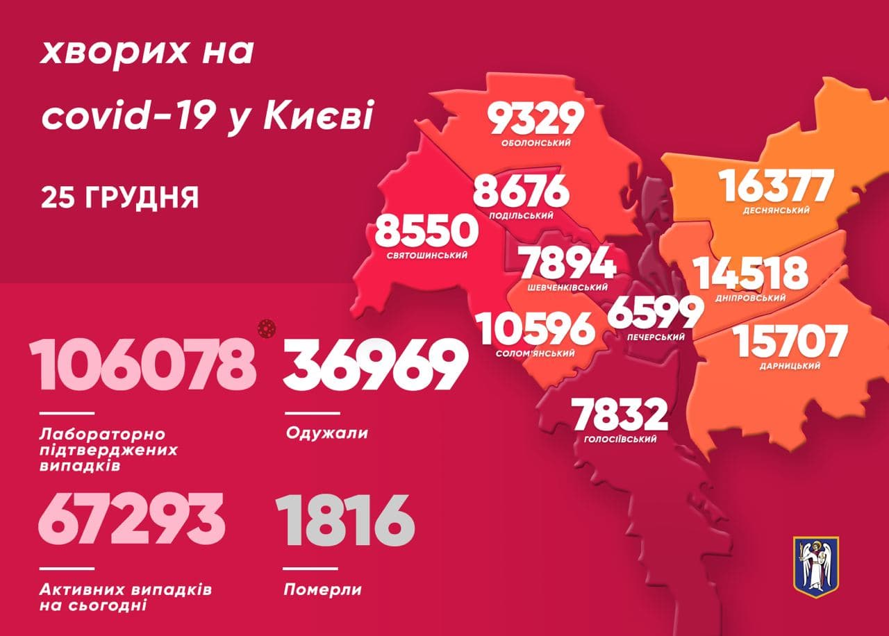Распостранение коронавируса в Киеве. Карта: пресс-служба Кличко