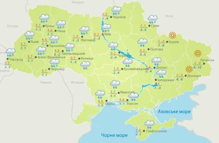 Прогноз погоди на 28 грудня. Карта: Укргідрометцентр