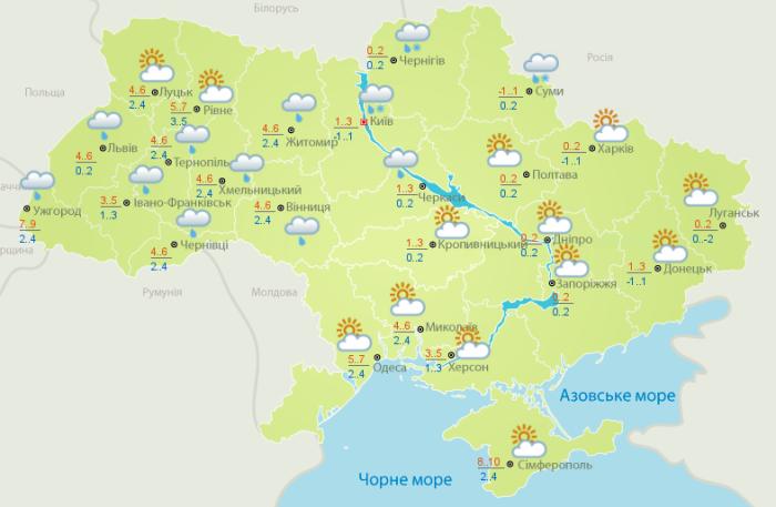 Погода в Україні на 4 січня. Карта: Гідрометцентр