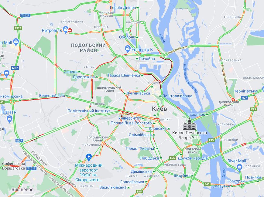 Затори в Києві, карта — Гугл