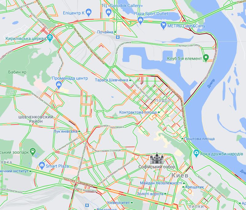 Затори в Києві, карта — Гугл