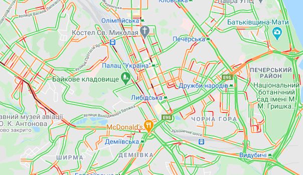 Пробки в Киеве, карта — Гугл