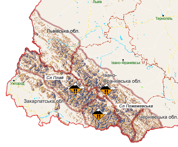 В Карпатах — снеголавинная опасность. Карта: Гидрометцентр