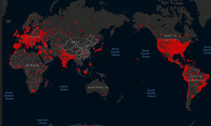 Коронавирус в мире. Карта: coronavirus.jhu.edu