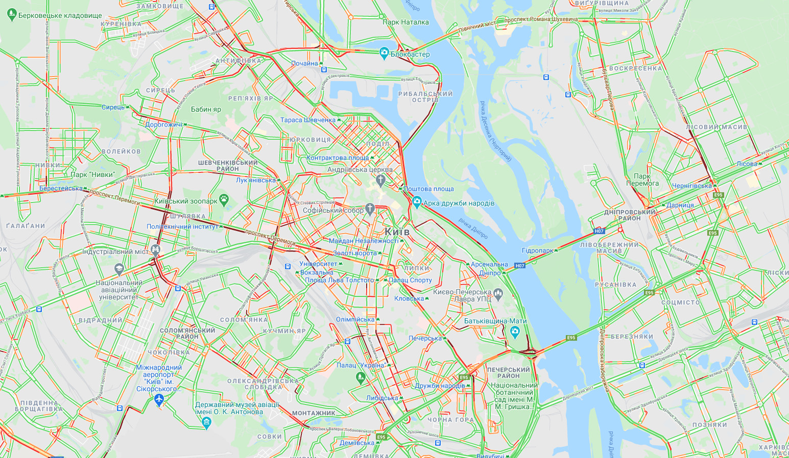 Затори в Києві, карта: Google Maps