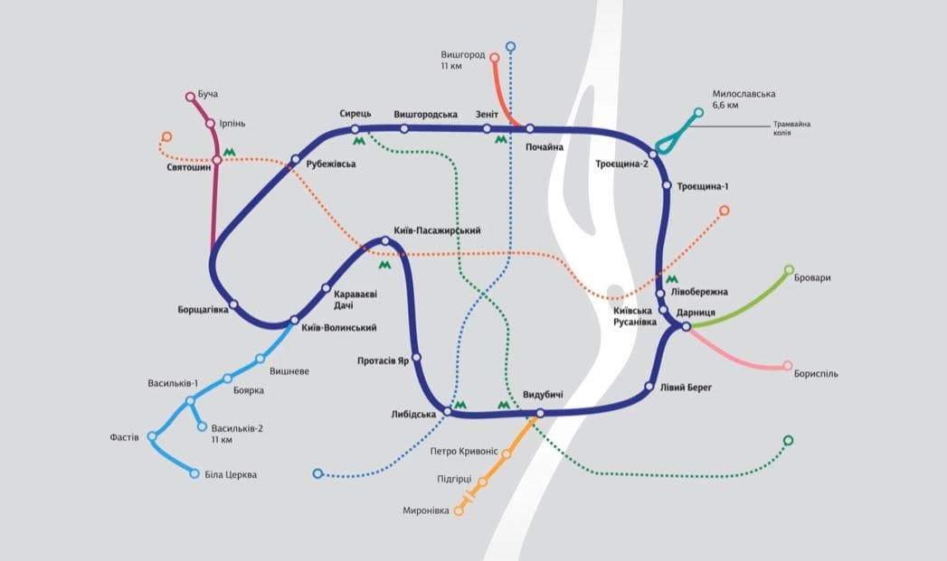 Схему ліній Kyiv City Express показала Укрзалізниця. Карта: УЗ