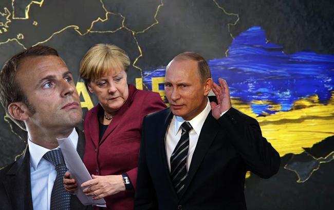Переговори про Донбас Путін провів з Меркель та Макроном, але без Зеленського. Фото: Цензор.нет