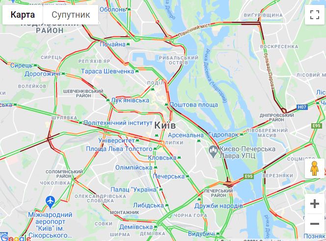 Пробки в Киеве 6 апреля, карта - Гугл