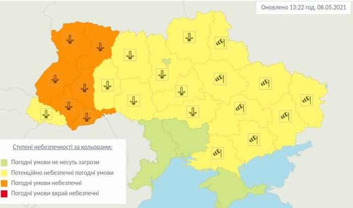 Погода в Україні на 9 травня. Карта: Укргідрометцентр
