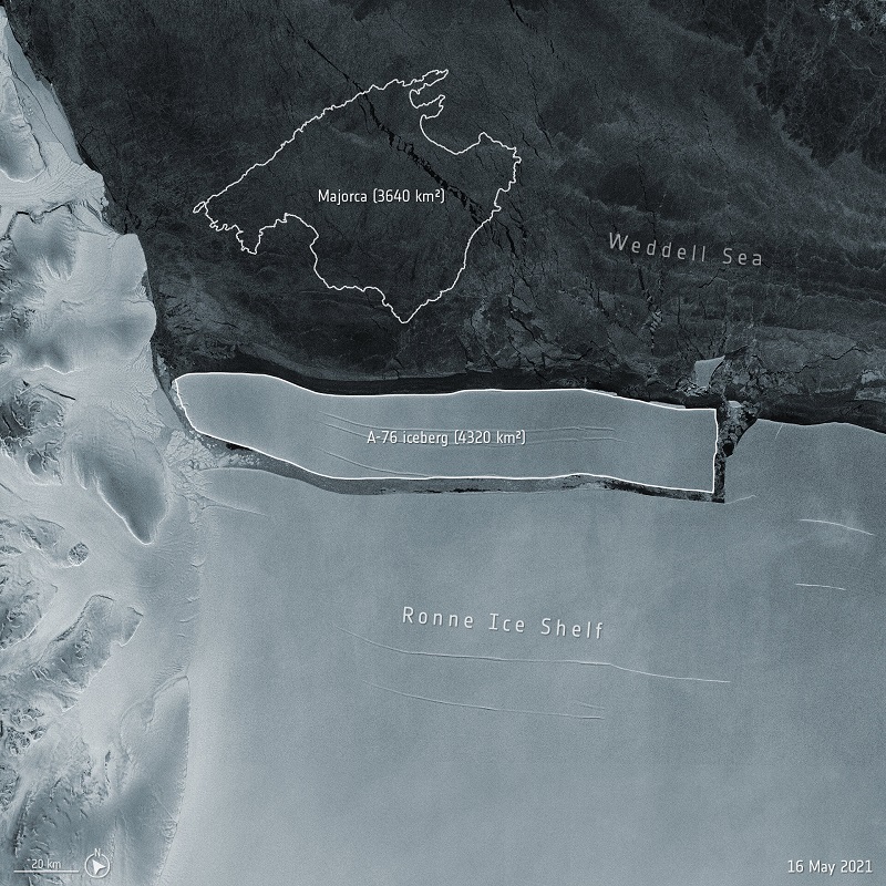 Айсберг А-76 можно сравнить с территорией испанского острова Майорка. Карта: meteoweb