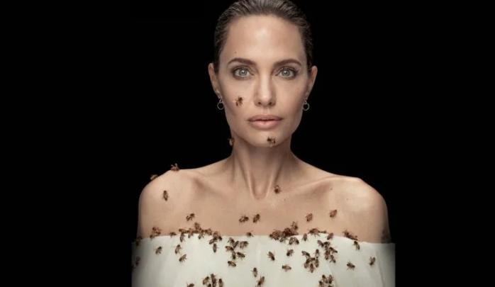 Анджелина Джоли на фотосессии с пчелами. Фото: National Geographic