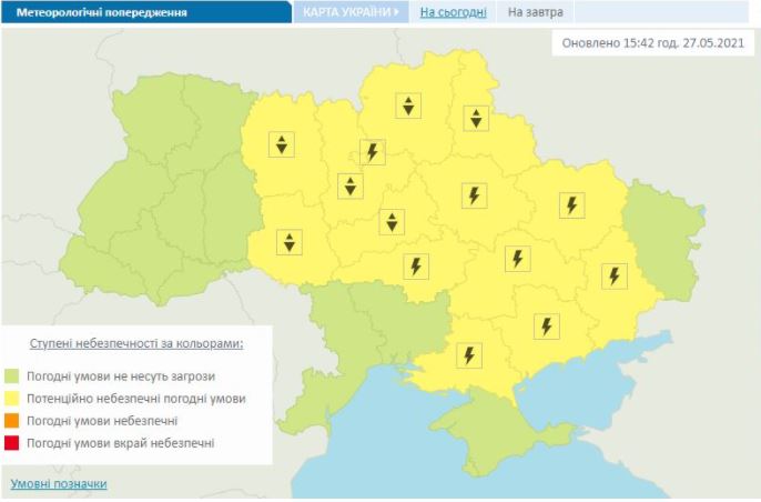 Погода в Україні на 28 травня. Карта: Укргідрометцентр