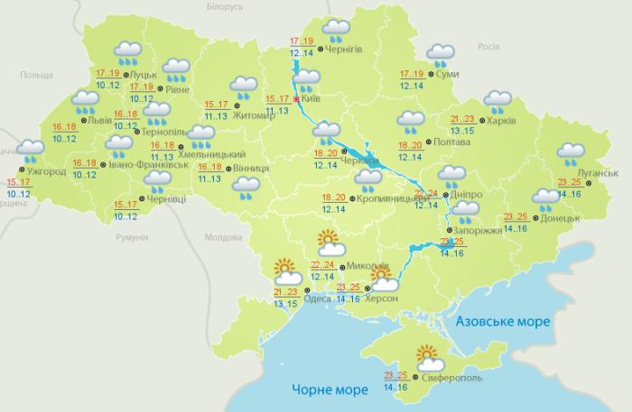 Погода в Україні на 30 травня. Карта: Укргідрометцентр
