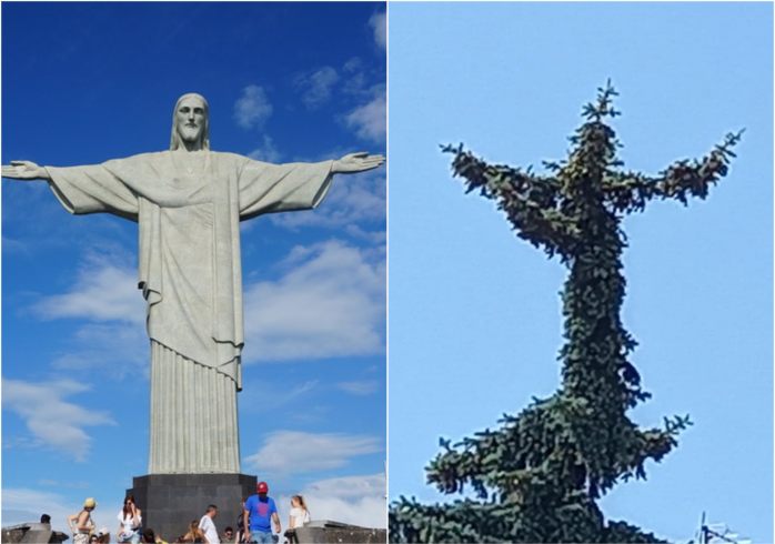 Ялинка в Луцьку перетворилася на статую Христа-Спасителя з Ріо. Фото: Конкурент