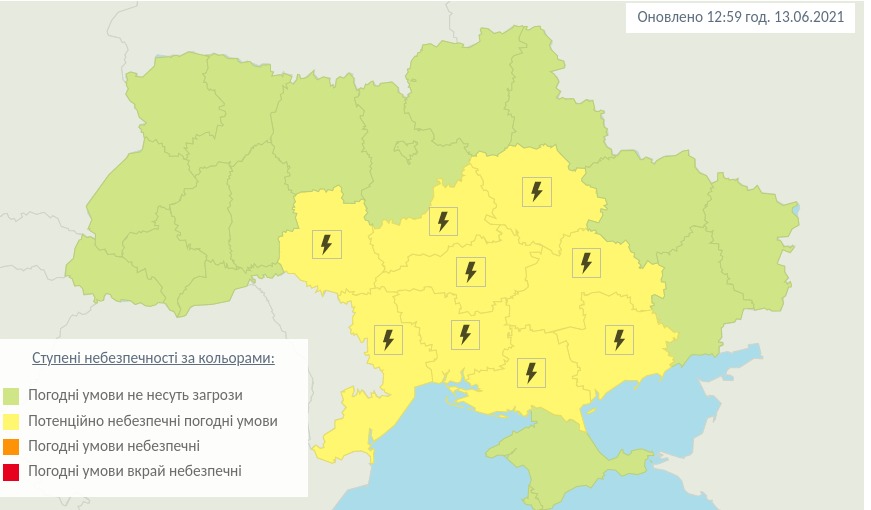Погода в Украине на 14 июня. Карта: Укргидрометцентр