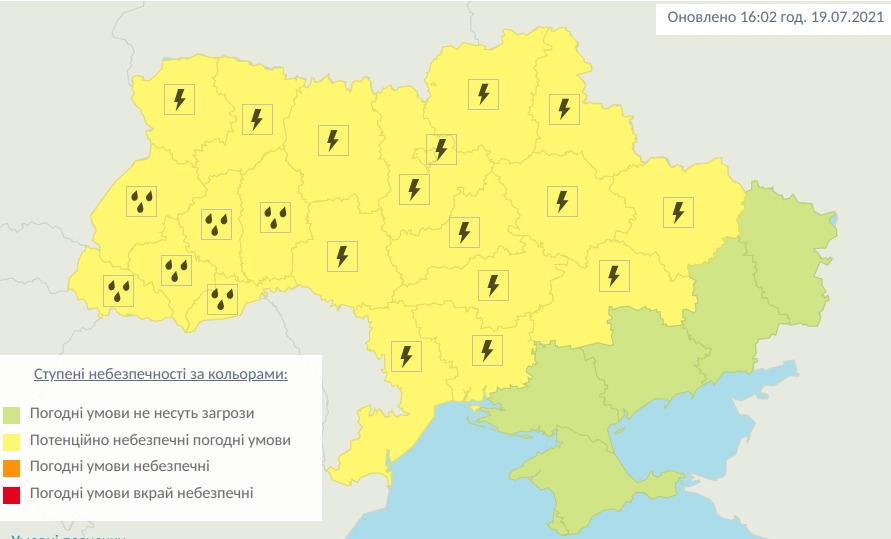 Погода в Украине на 20 июля. Карта: Укргидрометцентр