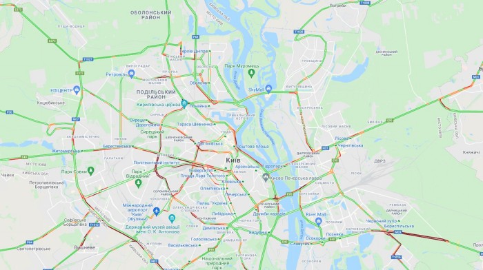 Пробки в Киеве, инфографика: Google Maps