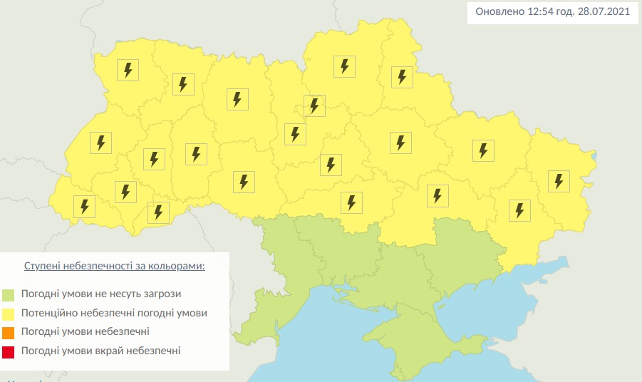Погода в Україні на 29 липня. Карта: Укргідрометцентр