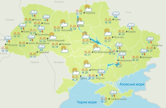 Погода в Україні на 11 серпня. Карта: Укргідрометцентр