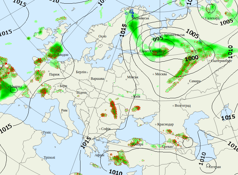 Опади в Європі 15 вересня, дані - Gismeteo