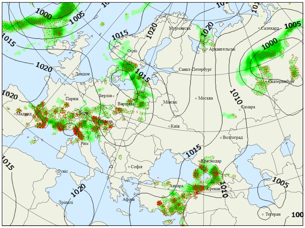 Опади у Європі 17 вересня, дані: Gismeteo
