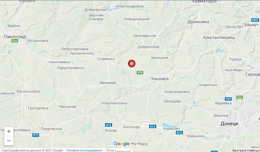 Место землетрясения в Донецкой области. Карта: gcsk.gov.ua
