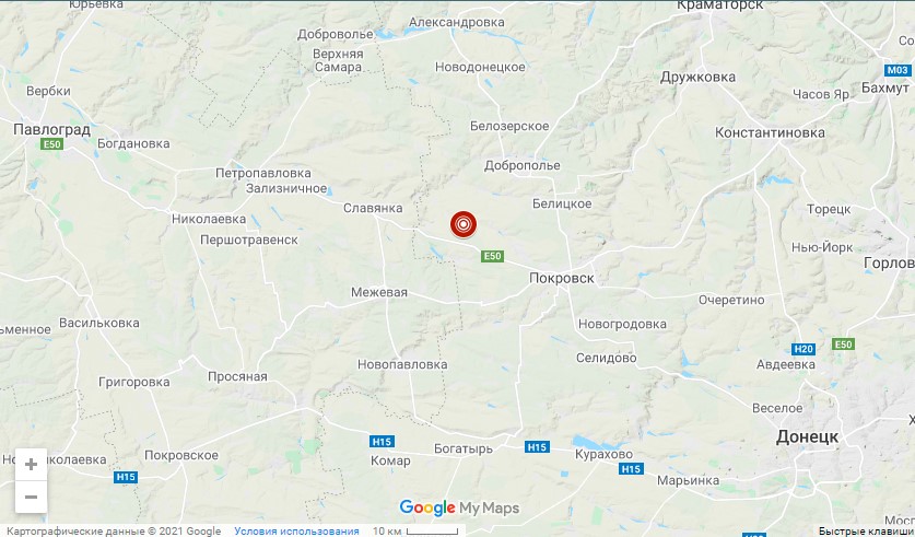 Місце землетрусу в Донецькій області. Карта: gcsk.gov.ua