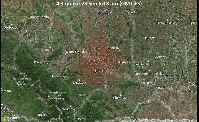 Землетрясение в Украине. Карта: VolcanoDiscovery