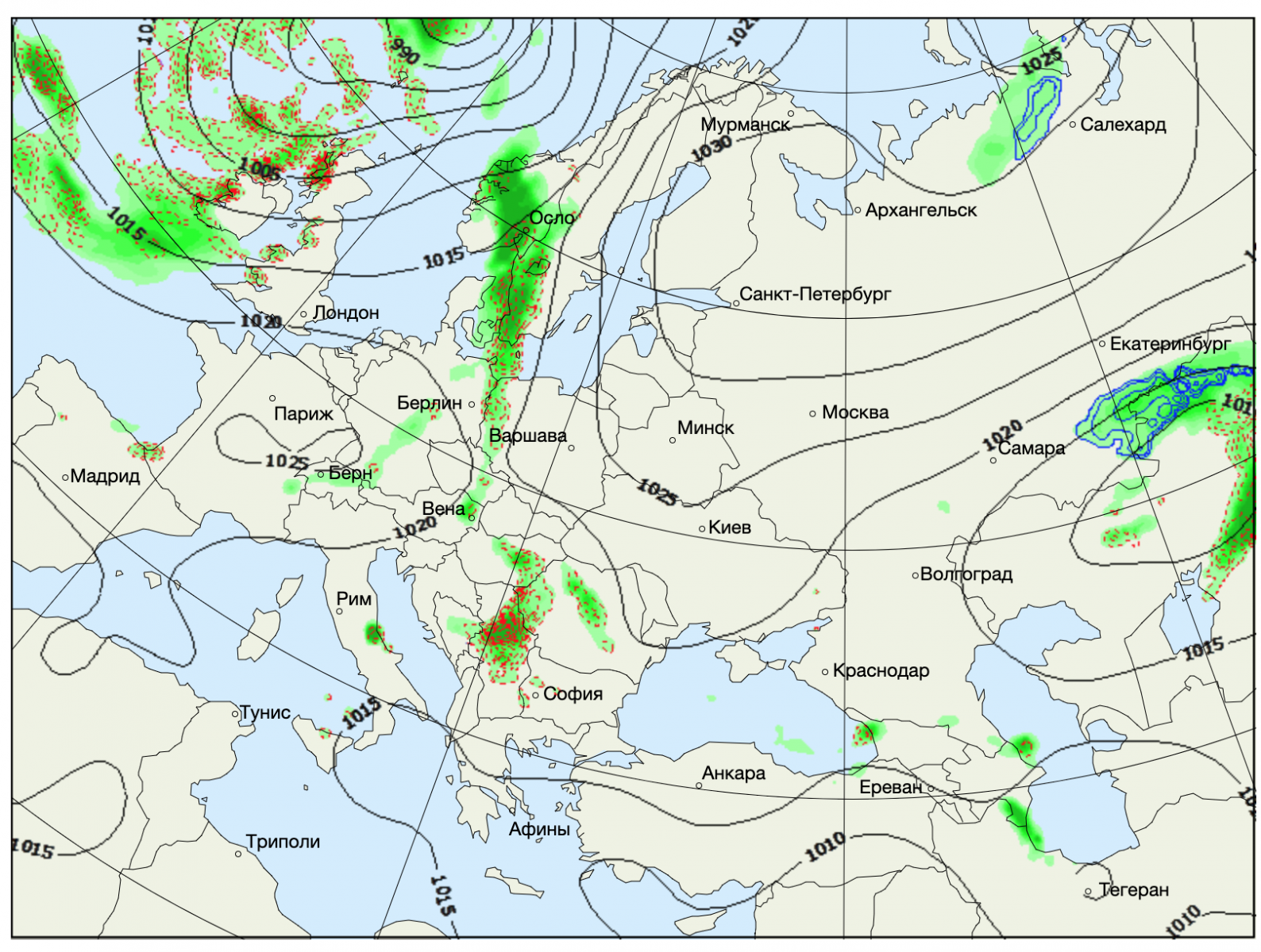 Осадки в Европе. Фото: Gismeteo