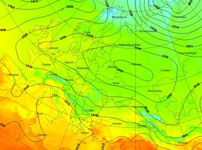 Температура повітря в Європі о 15:00 8 жовтня, дані: Gismeteo