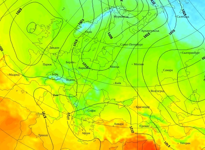 Температура повітря в Європі о 15:00 12 жовтня, дані: Gismeteo