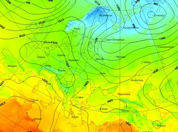 Температура повітря в Європі о 15:00 23 жовтня, дані: Gismeteo