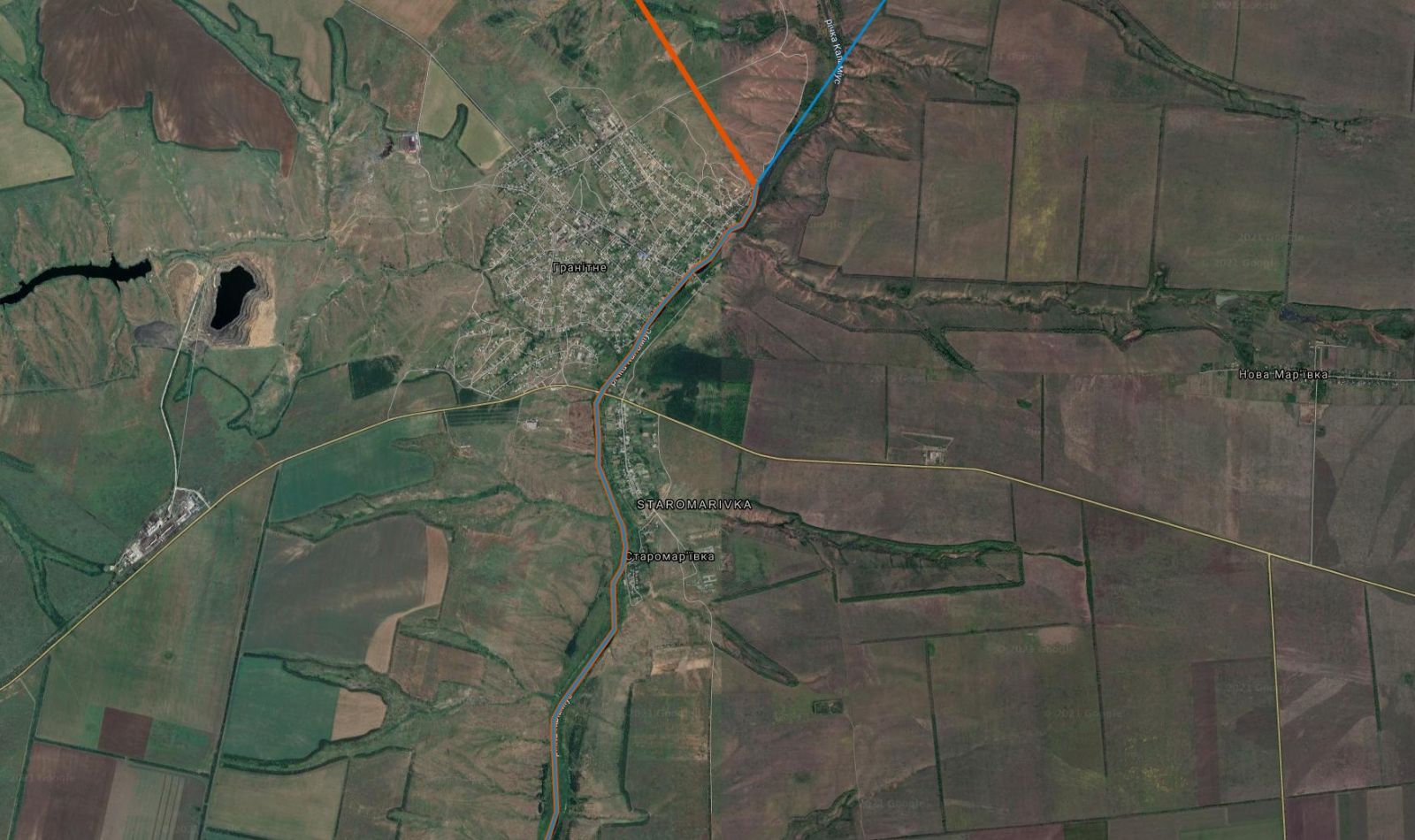 Село Старомарьевка в Донецкой области. Скриншот из Гугл-мапс