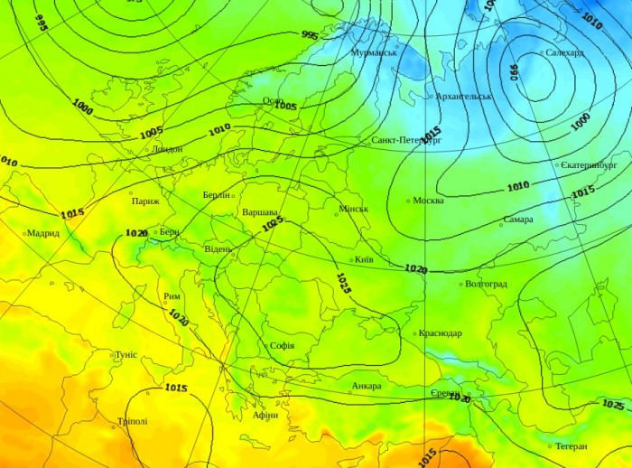 Температура воздуха в Европе в 15:00 28 октября, данные: Gismeteo