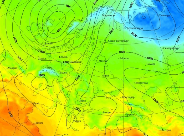 Температура повітря в Європі о 14:00 1 листопада, дані: Gismeteo