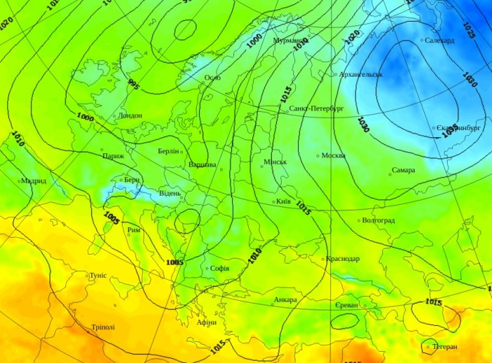 Температура повітря в Європі о 14:00 2 листопада, дані: Gismeteo