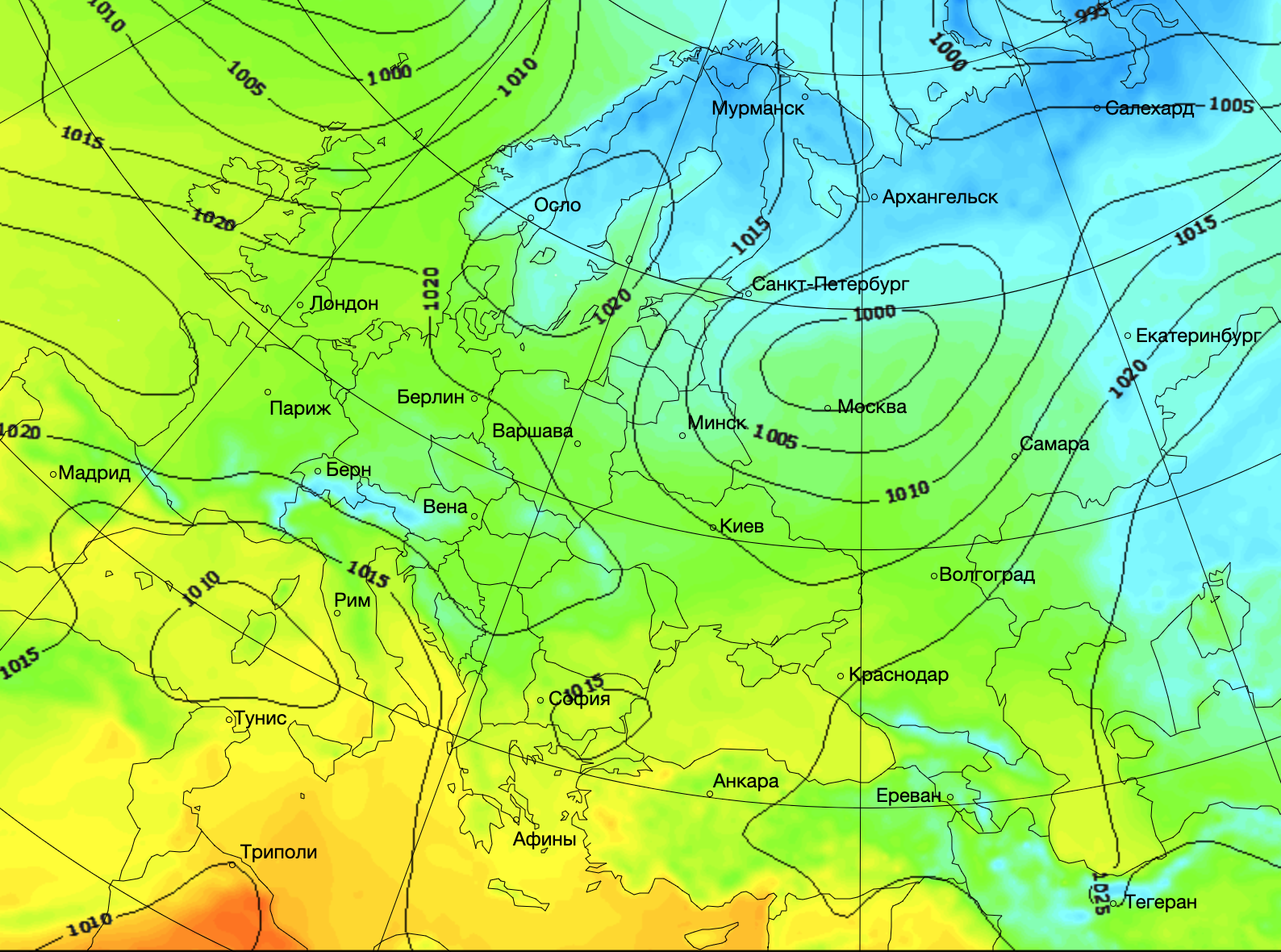 Температура в Европе. Карта: Gismeteo