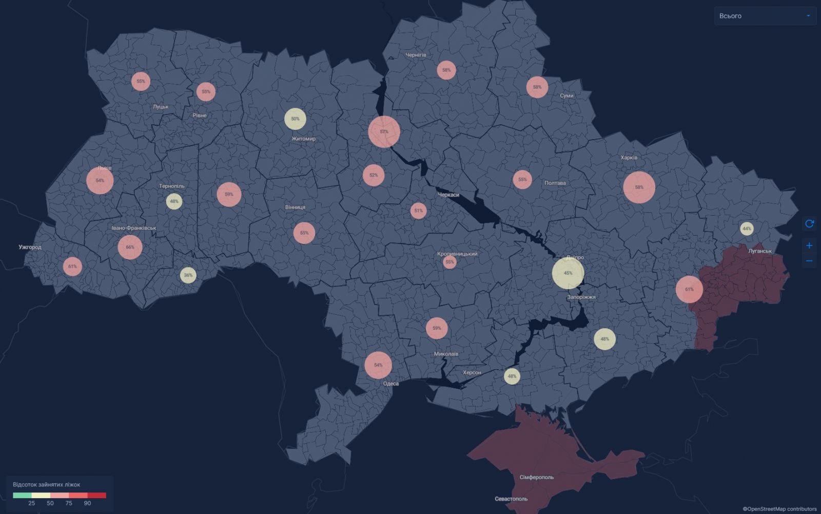 Ліжковий фонд в Україні. Інфографіка: РНБО