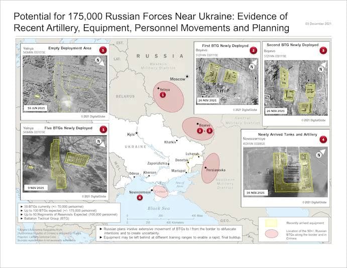 Россия концентрирует силы на четырех направлениях и развернула 50 боевых тактических групп, а также танки и артиллерию, карта - WP