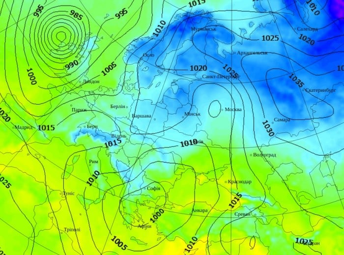 Температура повітря в Європі о 14.00 6 грудня, дані: Gismeteo