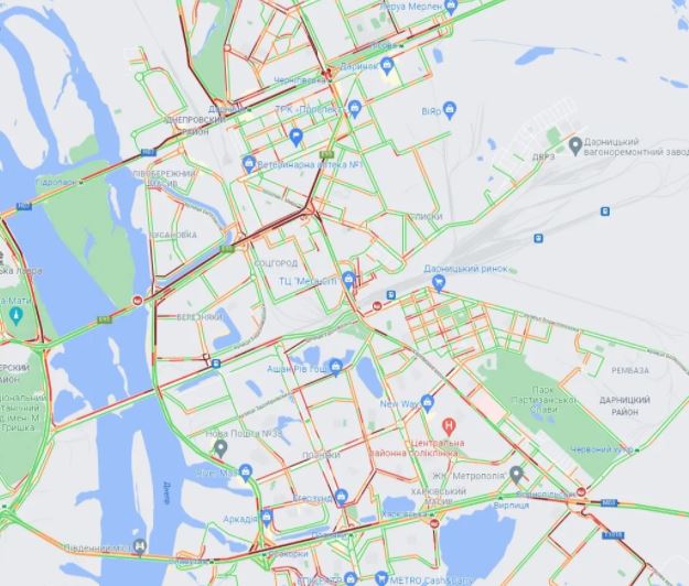 Пробки в Киеве. Карта: Google Maps